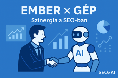 Egy ember és egy robot kézfogása egy grafikonokból álló háttér előtt
